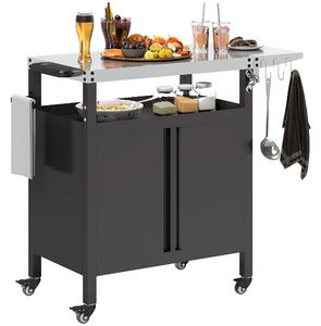 Outsunny Carrello Barbecue con Armadietto, Ripiano Aperto e Tavolino Laterale, in Acciaio Inox, 116x50x93 cm, Nero | Aosom Italy