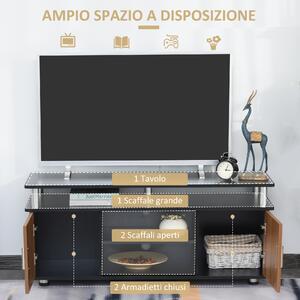 HOMCOM Mobile Porta TV Fino a 50'' con Armadietti e Ripiani, Mobiletto per Salotto e Soggiorno in Legno e Alluminio, 120x40x52.2cm