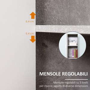 Kleankin Colonna Bagno Salvaspazio, 2 Armadietti, 2 Vani Aperti, Design Moderno in Legno Effetto Cemento, 30x30x180cm - Grigio