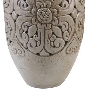 Vaso Decorativo Alto Grigio Argilla 52 cm Vaso Da Terra Dipinto A Mano Motivo Floreale Intagliato Beliani