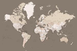 Mappa Earth tones detailed world map with cities, Blursbyai