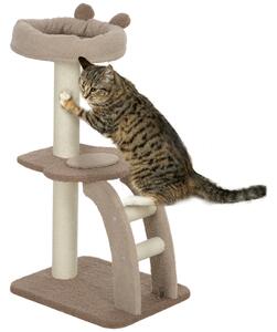 PawHut Albero Tiragraffi a 3 Livelli con Trespolo Superiore e Pallina Giocattolo, 48x40x88 cm, Bianco e Marrone