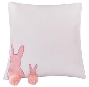 Set di 2 cuscini decorativi bianco con cotone Rosa 45 x 45 cm Coniglio Ricamo nappe Code Cuscini decorativi Soggiorno Coniglio Pasquale Beliani