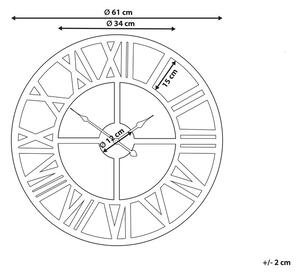 Orologio da Parete dorato Cornice in Ferro Design Classico Numeri Romani Rotondi 61 cm Beliani