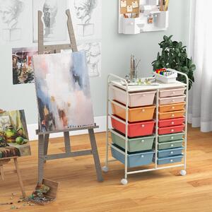 Costway Carrello con 15 cassetti estraibili e ruote con freno, Carrello multiuso per casa ufficio scuola Colorato 2