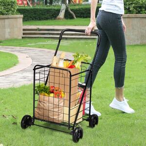 Costway Carrello spesa pieghevole con ruote girevoli a 360° capacità 45 kg, Carrello multiuso portatile Nero