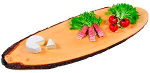 Tagliere ovale in legno naturale ontano, bordo rustico, protezione della superficie atossica uso alimentare, facile da pulire, ideale per servire in tavola e preparare originale buffet