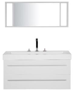Mobile Bagno Bianco e Argento con 2 Cassetti con Specchio Stile Moderno Contemporaneo Beliani