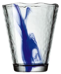 Bicchiere long drink in vetro trasparente con striature blu cobalto e bordi irregolari. Grandissima resistenza agli urti e agli sbalzi termici