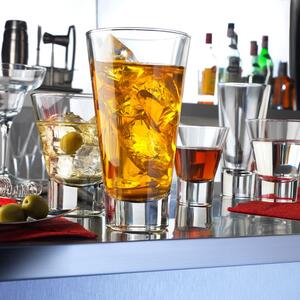 Bicchiere long drink in vetro trasparente, linee moderne e di tendenza, adatto per attirare attenzioni e valorizzare al massimo ogni drink o bevanda