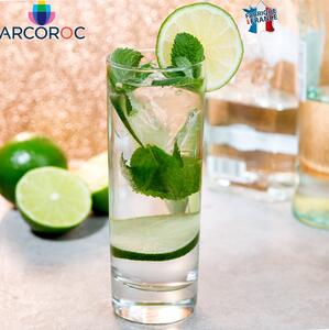 Bicchiere alto ideale per servire drinks e bevande dissetanti con molto ghiaccio in vetro extra trasparente, design moderno, bordo sottile, fondo spesso e compatto