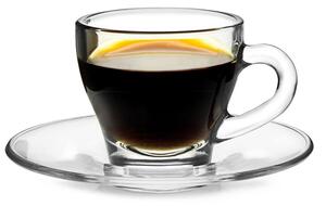 Simpatica tazzina da caffè espresso in vetro trasparente per poter gustare tutta l'aroma di un buon caffè a qualsiasi ora della giornata. Massima igiene, facile da lavare