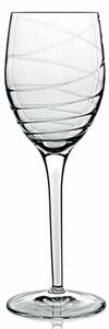Una raffinata curvatura disegna questo calice dalla linea classica e delicata in vetro cristallino di elevata brillantezza e trasparenza, adatto in tavola per servire vino rosso oppure acqua