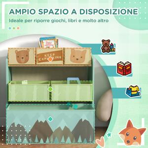 ZONEKIZ Scaffale Portagiochi per Bambini con 6 Contenitori Rimovibili in Tessuto, 63x30x66cm, Verde