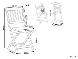 Set di 2 sedie da giardino in legno di acacia con schienale a doghe pieghevoli con cuscini di seduta grigi Beliani
