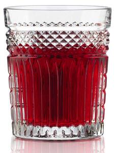 Bicchiere dof in vetro decorato con disegni in rilievo. Stile vintage. Vetro brillante, forte e molto resistente. Bordi spessi. Lavabile in lavastoviglie