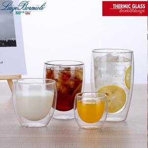 Bicchiere in vetro borosilicato con doppia parete termica fatto a mano. Mantiene per tantissimo tempo le temperature delle bevande caldo/freddo. Nessuna condensa esterna. Lavabile in lavastoviglie