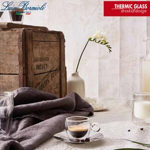Bormioli Luigi Thermic Glass Set 2 Tazze Cappuccino 16,5 cl Con Piattino In Acciaio Inox