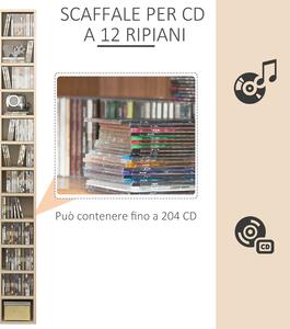 HOMCOM Mobile Libreria Porta CD a 12 Ripiani per 204 CD, in MDF e Truciolato, 21x20x175 cm, color Legno