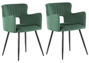 Set di 2 sedie da pranzo velluto verde scuro braccioli schienale intagliato gambe in metallo moderna industriale Beliani