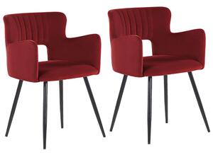 Set di 2 sedie da pranzo velluto rosso scuro braccioli schienale intagliato gambe in metallo moderna industriale Beliani