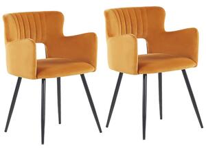 Set di 2 sedie da pranzo velluto arancione braccioli schienale intagliato gambe in metallo moderna industriale Beliani