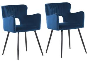 Set di 2 sedie da pranzo velluto blu marino braccioli schienale intagliato gambe in metallo moderna industriale Beliani