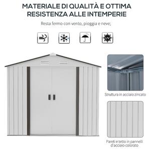 Outsunny Casetta Porta Utensili in Acciaio, Capanno da Giardino con Porte Scorrevoli, 213x130x185 cm, Bianco