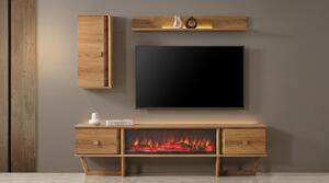 Mobile TV a parete, pensile, ripiano, stile moderno, beige, camino