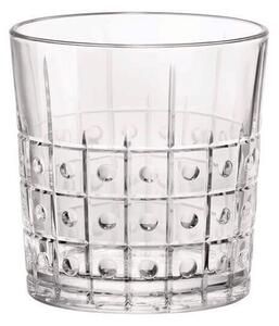 Bicchiere acqua in vetro trasparente. Moderno, eleganti disegni geometrici ne decorano le superfici. Ecologico, sicuro, biodegradabile. Lavabile in lavastoviglie. Prodotto in Italia