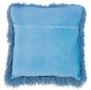 Set di 2 cuscini decorativi Fodera per cuscino in tessuto poliestere blu con inserto superficie pelosa 45 x 45 cm Beliani