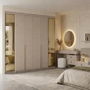 Elegante set da camera da letto: grande armadio, cassettiera e sgabello rotondo