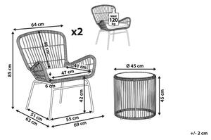 Set bistrot marrone finto rattan gambe in acciaio Nero 2 sedie con cuscini grigi piano tavolo in vetro moderno set da esterno a 2 posti Beliani
