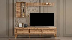 Mobile TV a parete, pensile, scaffale. Stile moderno, colore marrone. Spazioso e pratico