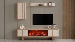 Mobile TV a parete, pensile, ripiano, stile moderno, beige, camino