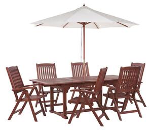 Tavolo da pranzo da giardino in legno di acacia con ombrellone Tavolo allungabile 6 sedie con schienale pieghevole in stile rustico Beliani