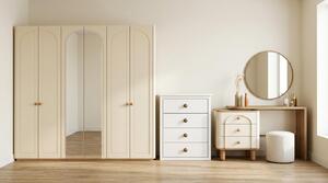 Set per camera da letto beige, moderno, composto da: tavolino da trucco, cassettiera, armadio