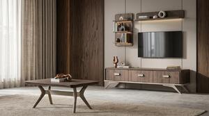 Mobile TV a parete, pensile, scaffale, stile moderno, colore marrone, forma rettangolare, pratico