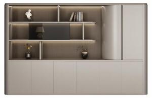 Moderno armadio da ufficio con ripiani aperti e un'illuminazione elegante
