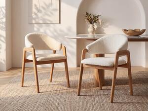 Sedia con braccioli in Tessuto bouclette e Legno di hevea Bianco - Lotto di 2 - SOLUNA