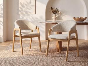 Sedia con braccioli in Tessuto e Legno di hevea Beige - Lotto di 2 - SOLUNA