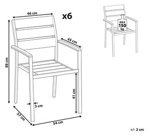 Set di 6 sedie da giardino da pranzo in plastica grigia con schienale a doghe in alluminio anodizzato set di sedie da esterno Beliani