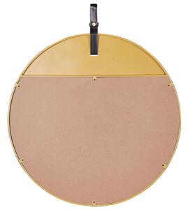 Specchio da parete in metallo dorato con cinturino in ecopelle rotondo 60 cm decorativo da appendere pezzo moderno glamour Beliani
