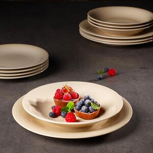 <p>Servizio piatti per 4 posti tavola in porcellana Premium Fine Chine color sabbia. Idonei per microonde. Lavabili in lavastoviglie</p>