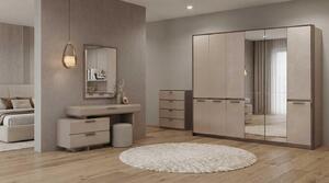 Armadio, tavolino da trucco, cassettiera, sgabello, beige, moderno, elegante, set