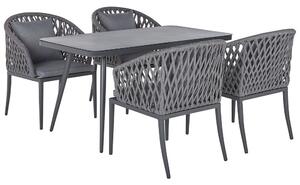 Set da pranzo da giardino 4 posti in metallo grigio alluminio finitura opaca tavolo da esterno 4 sedie cuscini moderno Beliani