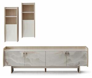 Set mobile TV beige, stile moderno, struttura in metallo, due scomparti, pensile