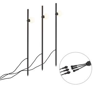 Set di 3 faretti da giardino a picchetto moderni neri con LED IP44 - Garly Ball