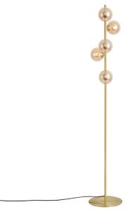 Art Deco vloerlamp messing met amber glas 5-lichts - Ryan