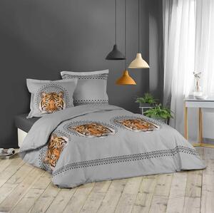 Biancheria da letto in cotone grigio con disegno di tigre JACANA 200 x 220 cm